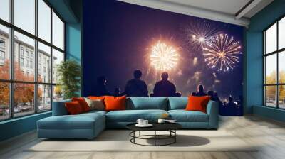 Crowd watching fireworks Wall mural