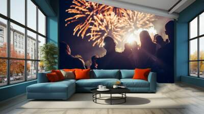 Crowd watching fireworks Wall mural