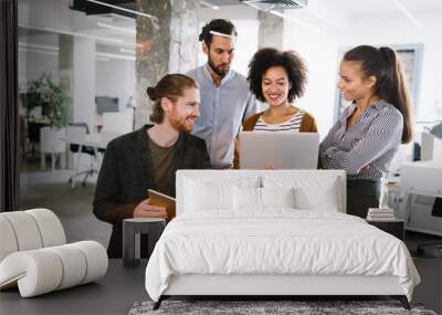 Group of business people collaborating on project in office Wall mural