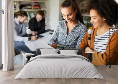 Group of business people collaborating on project in office Wall mural