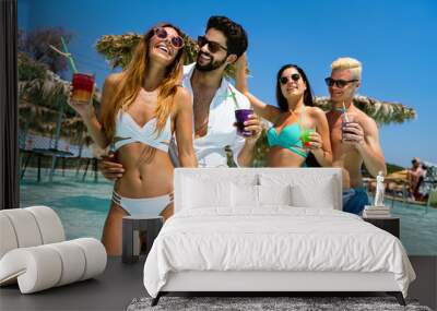 Group of friends together enjoying party, cocktails on summer vacation. People travel fun concept. Wall mural