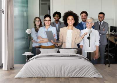 Group of multiethnic business people working at busy modern office Wall mural