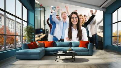 Group of successful business people happy in office Wall mural