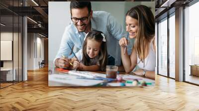 Happy family having fun time at home Wall mural