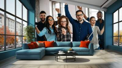 happy successful company staff in office Wall mural