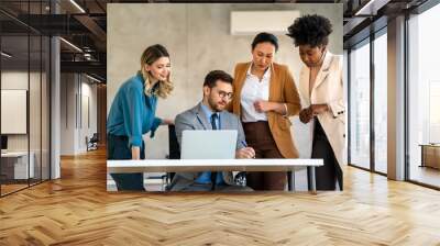 Multiethnic business people project team working together at meeting room at office. Wall mural