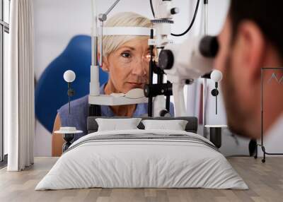 Ophthalmology concept. Patient eye vision examination in ophthalmological clinic Wall mural