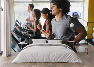 Picture of people running on treadmill in gym Wall mural