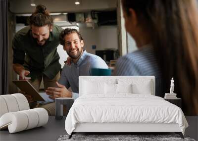 Portrait of creative business people team working together and smiling in office. Wall mural