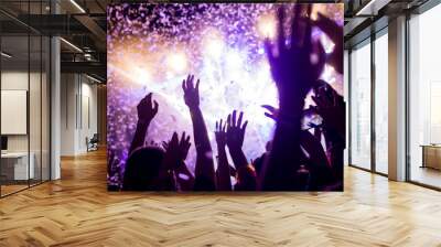 portrait of happy crowd enjoying at music festival Wall mural