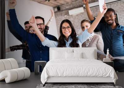 Portrait of successful business team posing in office Wall mural