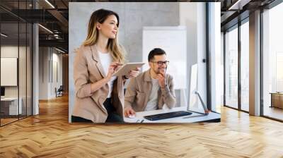 Professional business people working as a team in corporate office Wall mural