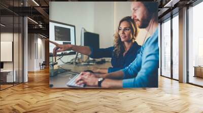 Software engineers working on project and programming in company Wall mural