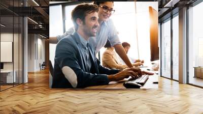 Software engineers working on project and programming in company Wall mural