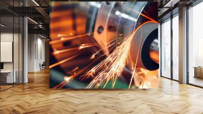 sparks flying while machine griding and finishing metal Wall mural