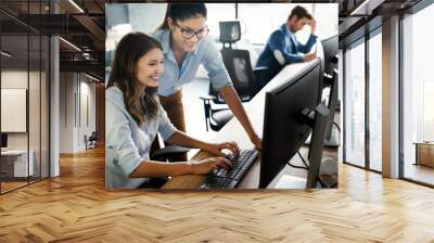 Startup programmer people group working everyday job at modern office Wall mural