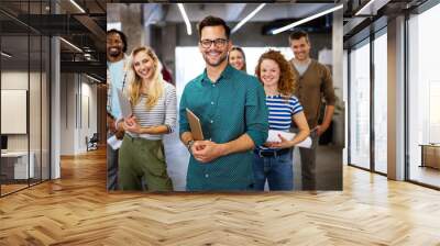 Successful company with happy employees in modern office Wall mural