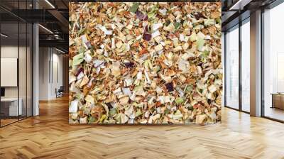 Texture background. Green spice mix dried vegetables and herbs. Wall mural