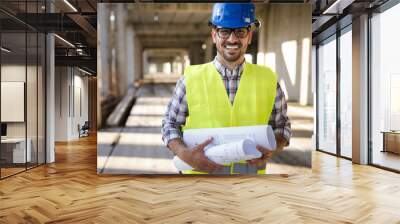 Young business man construction site engineer Wall mural