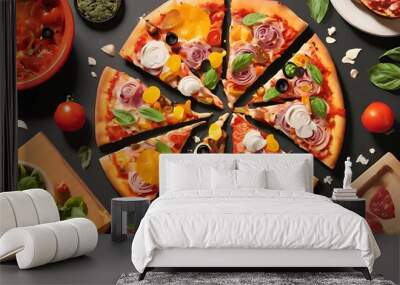 pizza with salami and tomatoes Wall mural