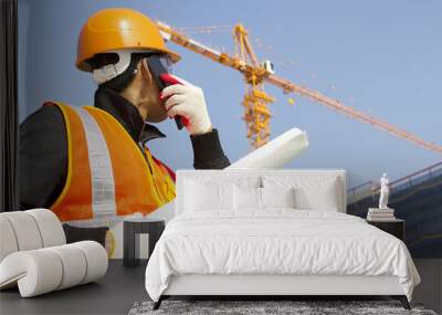 construction worker with crane in background Wall mural