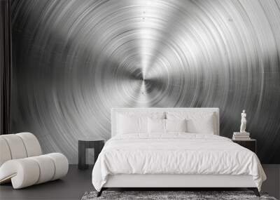 Abstract image of a shiny brushed metal surface with a radial pattern. Wall mural