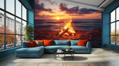 Campfire on Beach at Sunset Wall mural