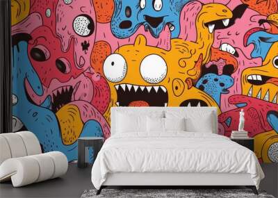 Colorful Abstract Monster Cartoon Graffiti Doodle Illustration Wall mural