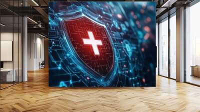 Digital Shield Security Protection Concept with Cross Symbol Wall mural