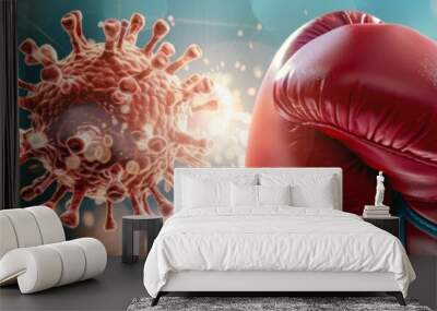 Fighting the Virus  Red Boxing Glove Punches Coronavirus Wall mural