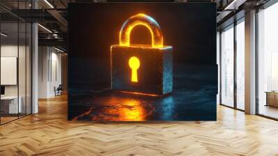 Glowing Metal Padlock Security Concept Wall mural