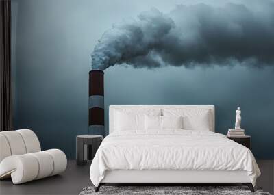 Industrial emissions, smoke billows from factory chimney, highlighting pollution concerns Wall mural