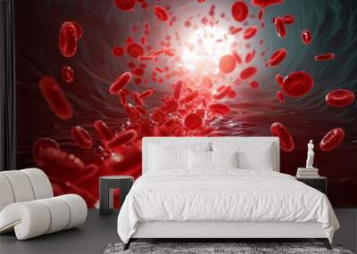 Red blood cells flowing through narrow artery Wall mural