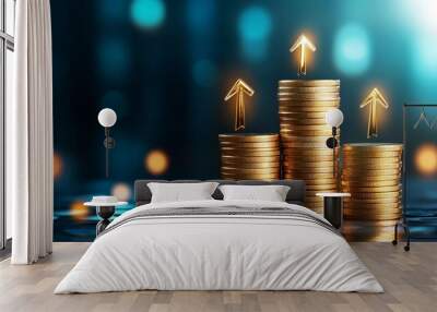 Stacks of Coins with Upward Arrows Wall mural