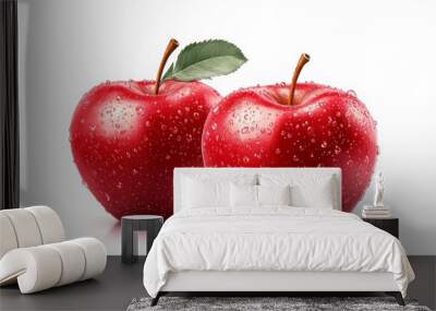 Two Red Apples with Water Drops on White Background Wall mural