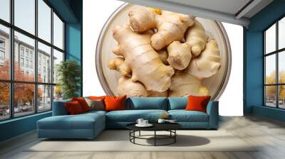 A top view clear glass Bowl of ginger isolated on a transparent background Wall mural