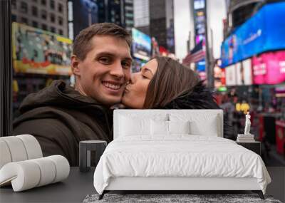 young couple self portrait in times square Wall mural