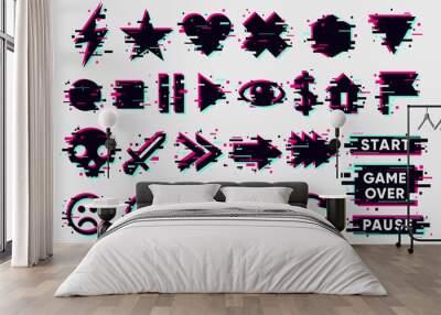 glitch icons set. interface navigation elements with glitchy effect. vector signs collection. Wall mural