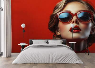 Cool retro mod woman with sunglasses and space for copy, perfect for fashion or lifestyle advertisements Wall mural