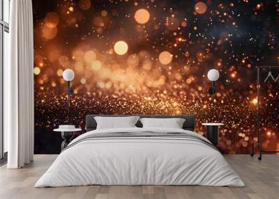 Copper and coffee brown blurred bokeh abstract background with glitter lights and sparkle, perfect for holiday cards or party banners. Wall mural