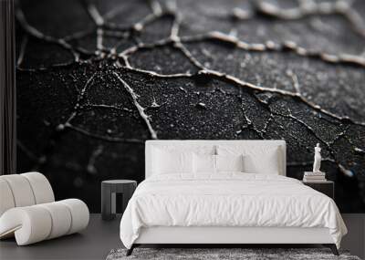 Halloween spider web pattern on dark surface, creepy and mysterious Wall mural