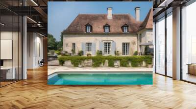 Luxury traditional French mansion with pool and garden, Generative AI Wall mural