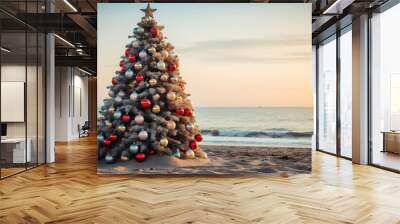 Seaside Serenity: Majestic Christmas Tree at the Beach Wall mural