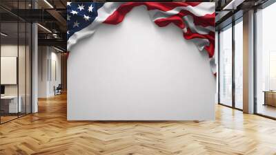 USA flag on white background, top view with copy space. American flag for memorial day, 4th of July, and labor day celebrations. Wall mural