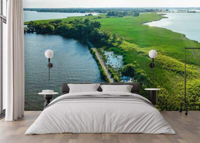 Aerial View of the Breakwall Paths on the Fox River in Oshkosh Wall mural