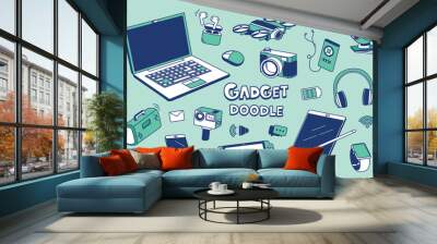 Gadget equipment in color doodle styles. Hand drawing styles for electronic items. Wall mural