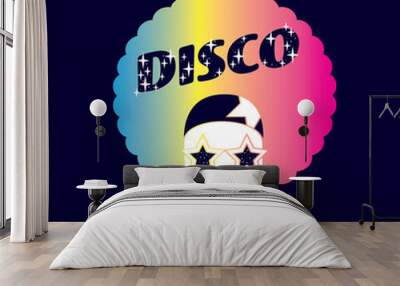 Man with rainbow afro hair, 70s style disco dance poster with a afro guy. vector illustration Wall mural