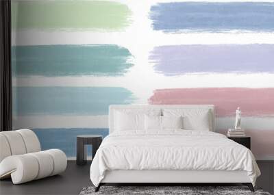 Different colorful pastel colors paint brush strokes. Artistic design elements, watercolor background vector illustration Wall mural