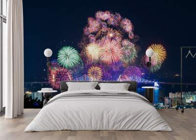 Scenery of Busan Fireworks Festival in Korea Wall mural