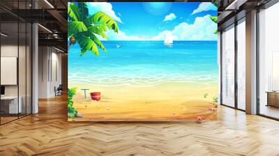 Summer beach background of sea and white boat Wall mural